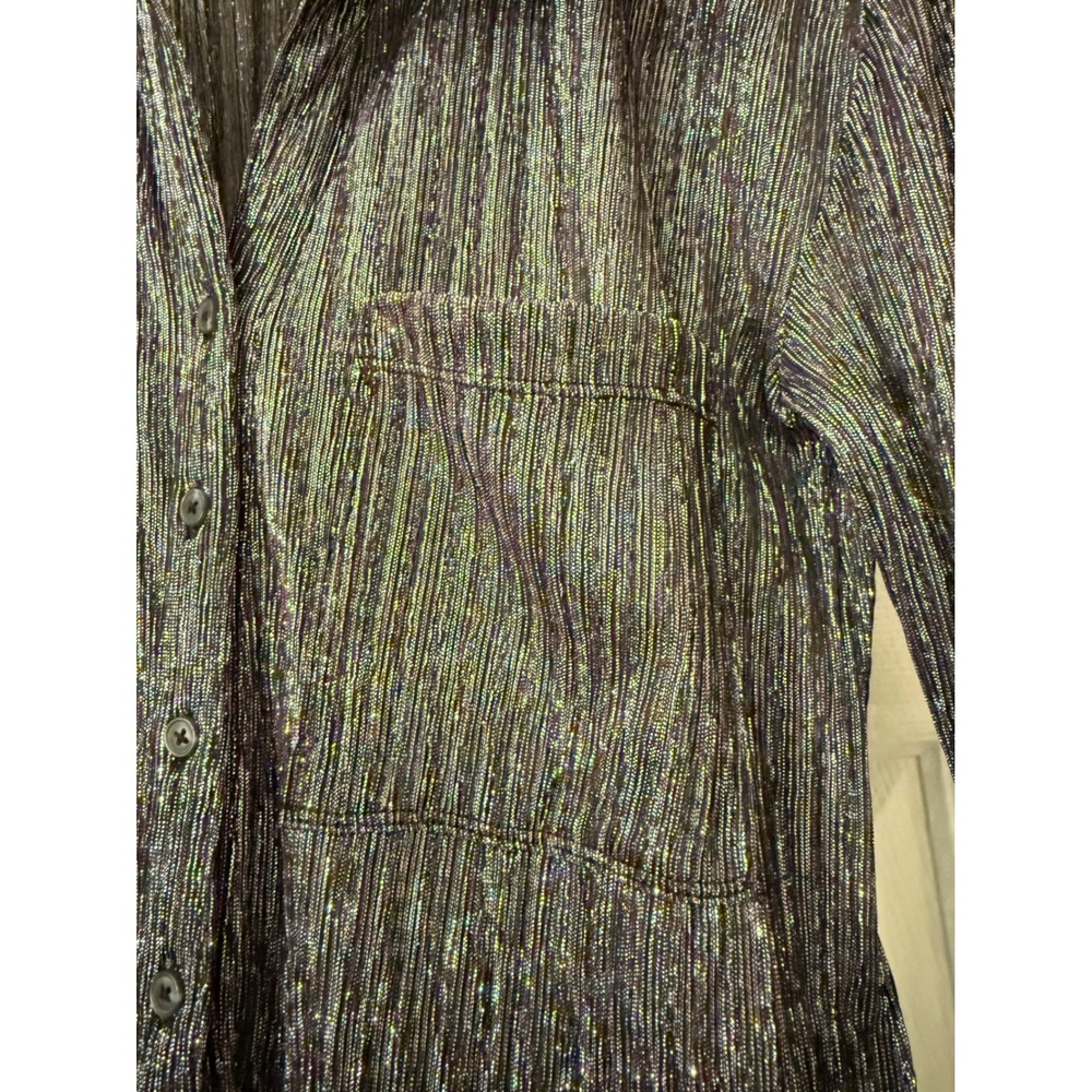 Pilcro Button Down Shirt Womens XS Purple Metallic Shimmer Glam Long Sleeve Top - Picture 3 of 8